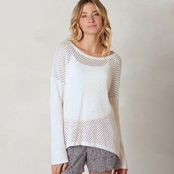 Prana Parker Perforated Organic Cotton Open Knit Sweater in White Size XL - Picture 1 of 9